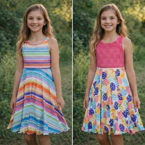 Kahn Lucas Reversible Skater Dress Girls 12 Multicolor Pineapple Stripe Summer